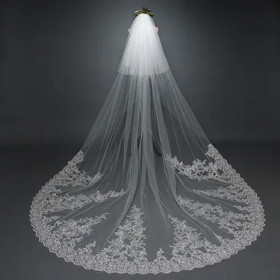 

Sequins Luxury Wholesale Cathedral White Veil Lace Trim Long Bridal Veil  Cover Face Muslim Wedding Bridal Mantilla Veils