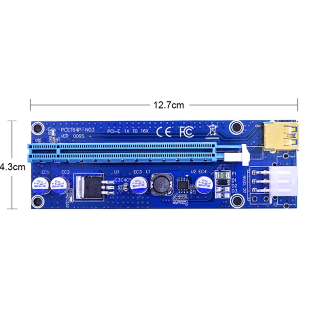 

Riser Power Supply Board PCI-E 1X To 16X Gold Plated 6PIN Graphics Adapter Card Extension Cord VER009S