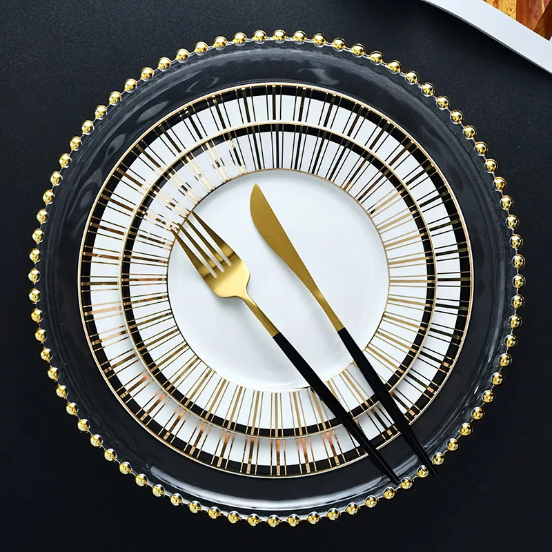 

European style food plate ceramic household steak plate set luxury tableware flat plate