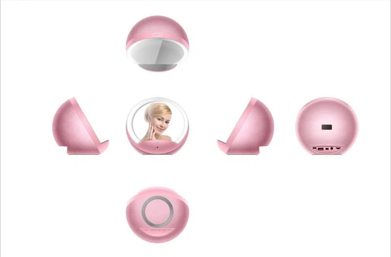 promotion gift woman make up mirror round shape led lights desktop makeup mirror bluetooth speaker table speaker - ANKUX.COM