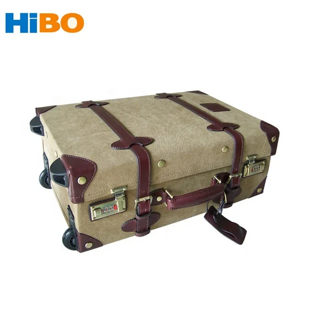 

HIBO custom canvas and leather vintage luggage trolley case