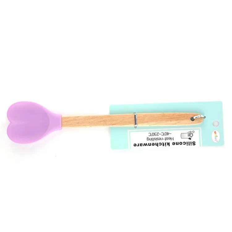 

Hot Sale OEM Non-Stick Heat Resistant Silicone Spatula Kitchenware Utensils Heart Shape Spoon With Wooden Handle