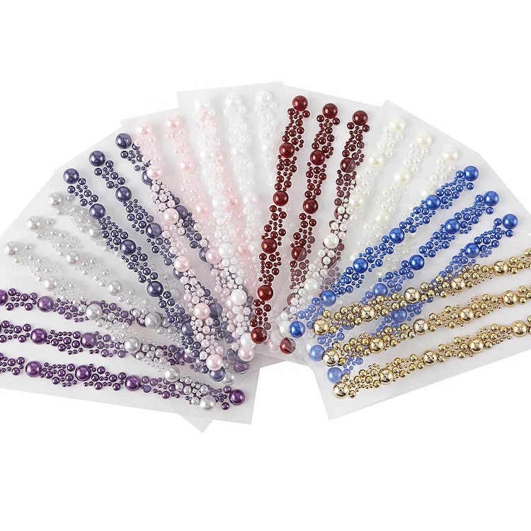 

Self Adhesive 3 rows of cluster go gems Rhinestone stickers ivory clear & White