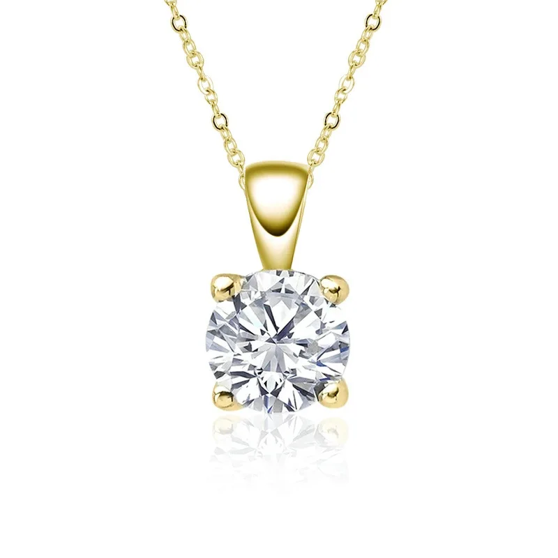 

18K Yellow Gold Plated 1 Carat Round Brilliant Cut Diamond Test Past D Color Moissanite Pendant Necklace Chain Gemstone Jewelry