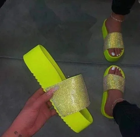 

Women's glitter Diamond platform sandals summer shoes Beach slippers, As picture