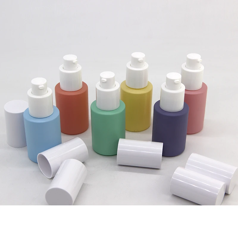 Wholesale Empty 30 Ml Color Glass Bottle With White Pump For Essential