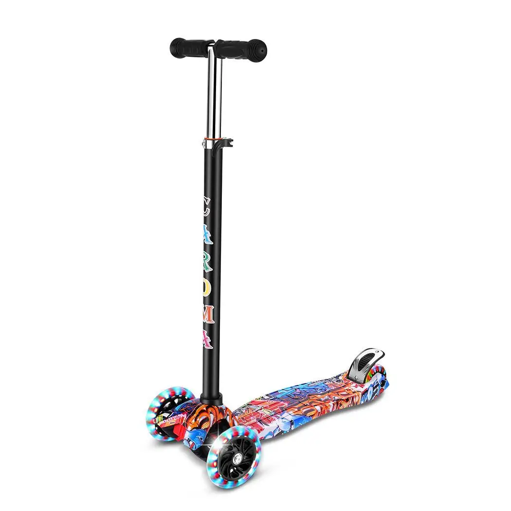 

Kids 4 Levels Adjustable Height Kick Scooter PU Flashing Wheels Wide Deck A Back Brake Pedal Safe and Easy Lights Up Scooter, Multicolor