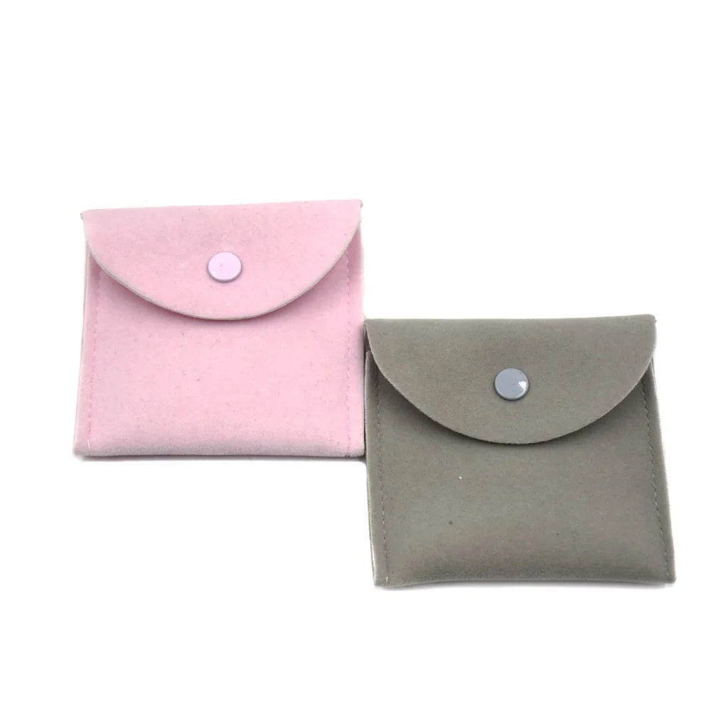

Custom mini colored soft flap double faux suede velvet jewelry bag pouches for ring storage, Black, blue, green, grey, pink, white, yellow, etc