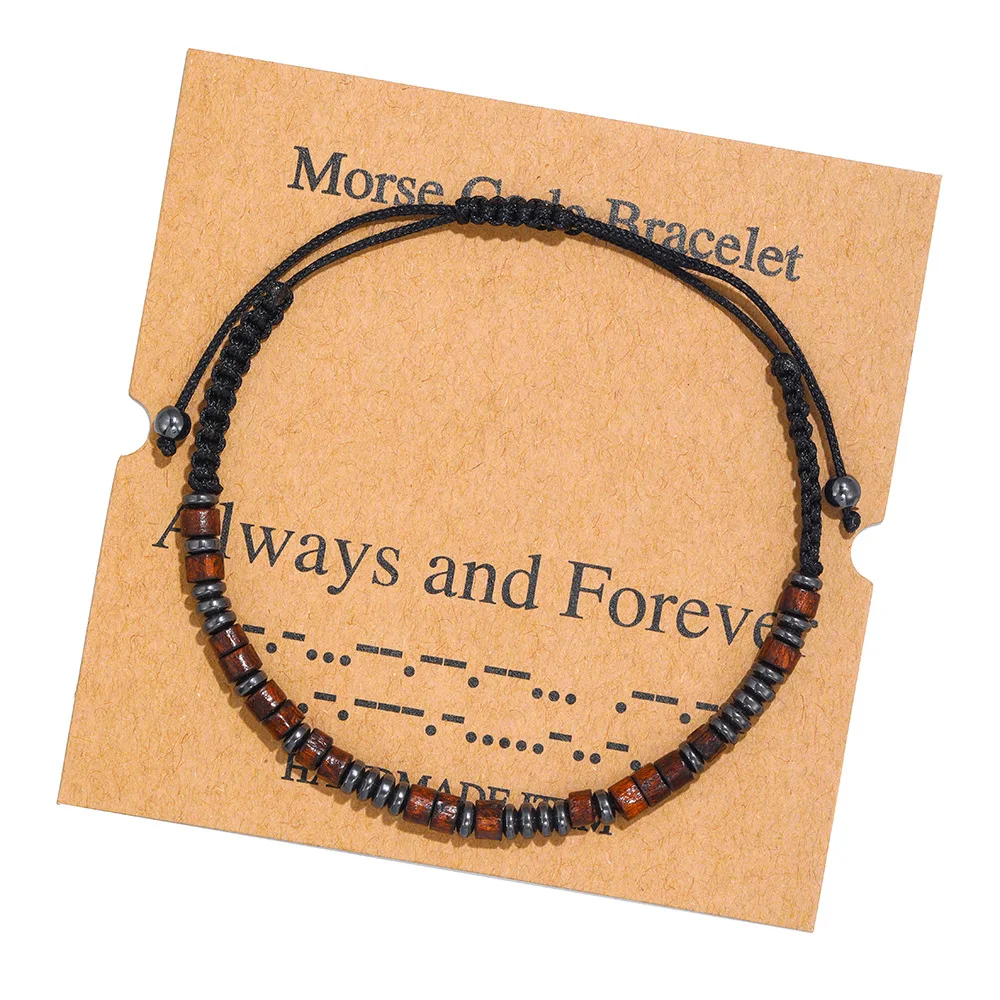 

Hot Sale Morse Code Bracelets Secret Message Funny Jewelry with Wood Beads Inspirational Morse Code Bracelets for Women, Picture shows