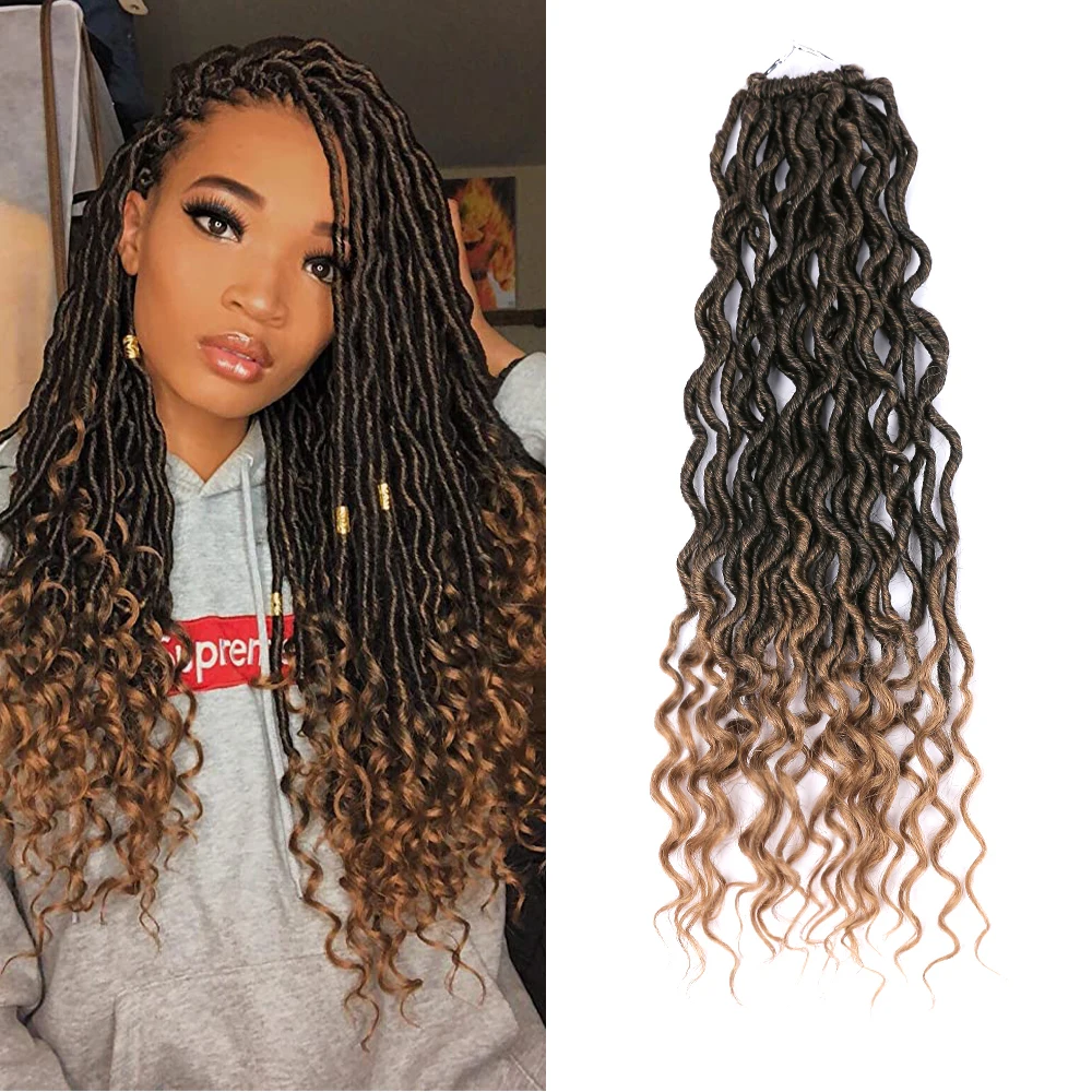 

AliLeader Synthetic 20" Ombre Wavy Crochet Braids Hair Goddess Faux Locs with Curly Ends Crochet Hair Extensions for Black Women