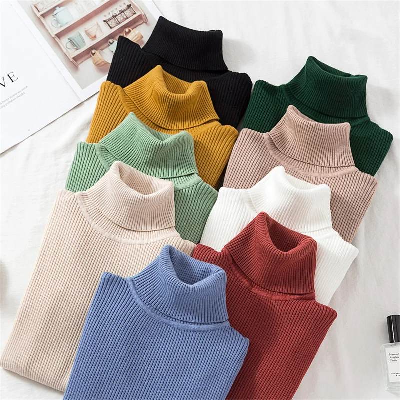 

Custom turtleneck women high neck sweaters girl knitted cotton pullover sweater knitwear women, Customized color