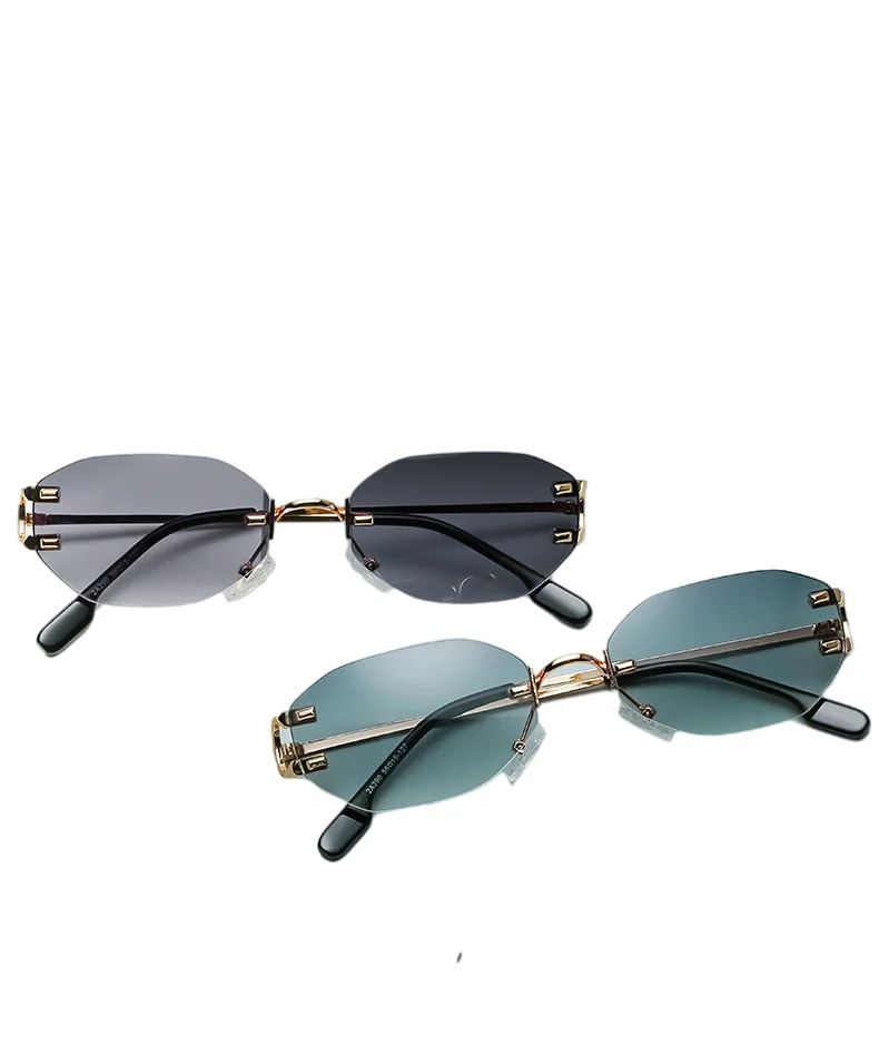 

2021 Rimless Sunglasses uv400 Rivet Oval Sunglasses For Women
