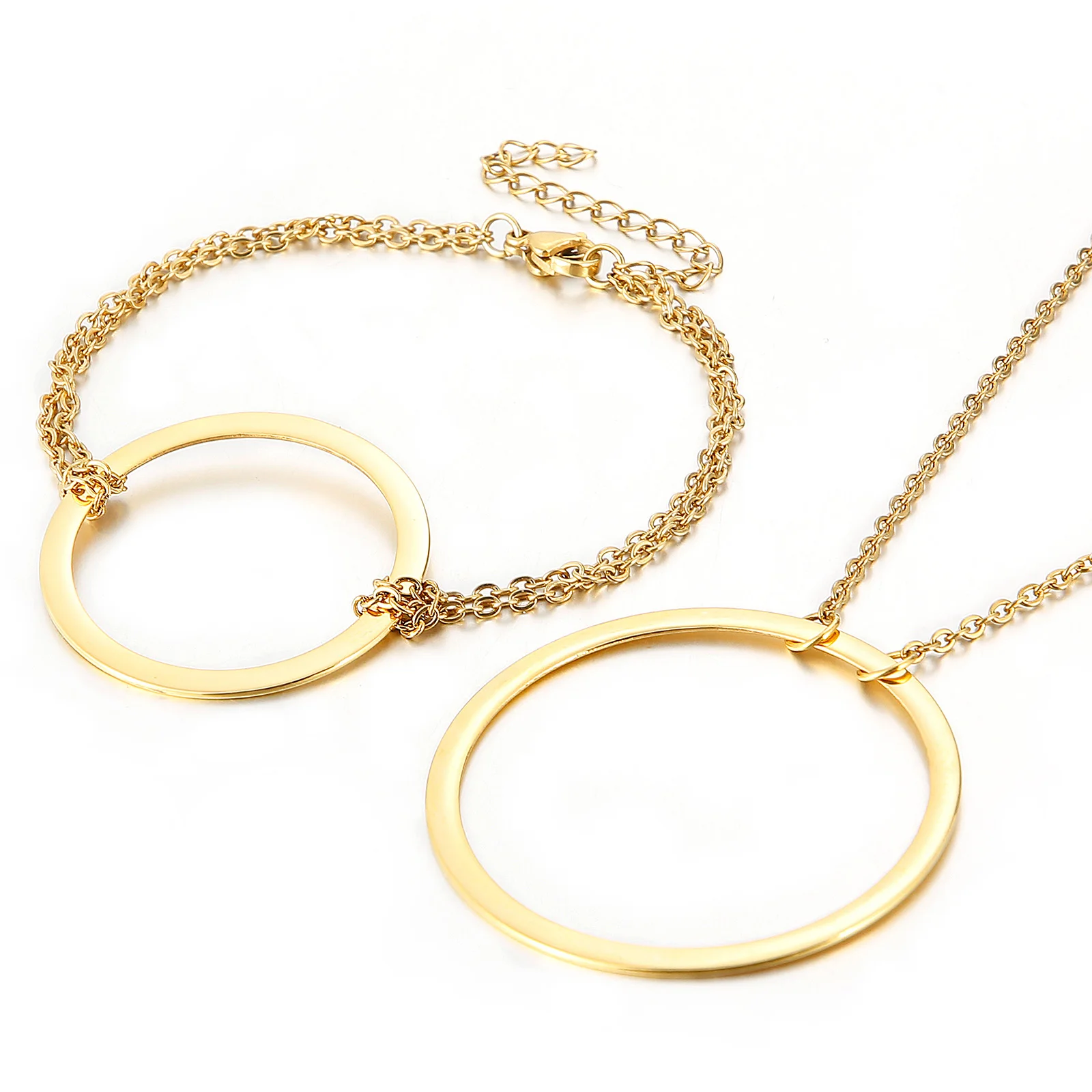 

Simple Circle Pendant Jewelry Necklace Stainless Steel Bracelet And Necklace Set, Gold