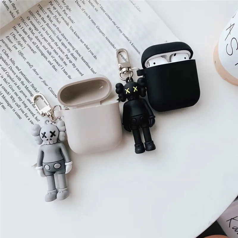 Hot Fashion X Kaws Toy Detachable Accessories Soft Silicone Charging Keychain Cool Black Earphone Protect