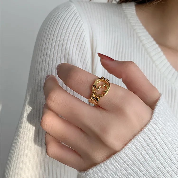 

JL  Open Chain Ring Fashion Personality G Initial Ring For Women Hot Trend, Gold