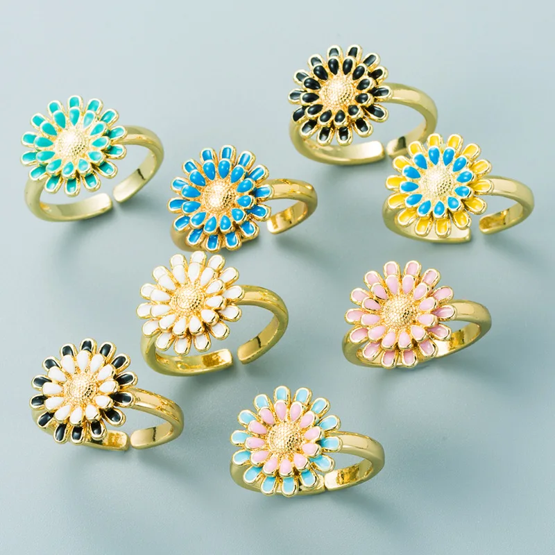 

Jachon Daisy Rings For Women Girls Enamel Big Flower Ring Adjustable Open Vintage Finger Rings Jewelry, Yellow and blue/white/black/red/etc