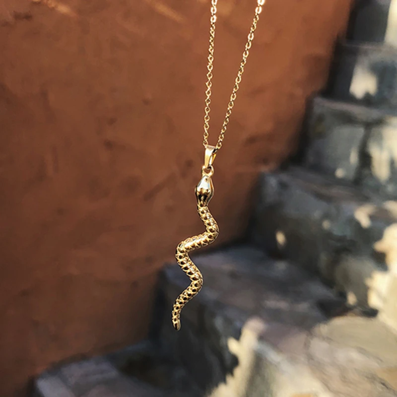

Custom 14K 18K Gold Plated Stainless Steel Snake Pendant Necklace, As picture