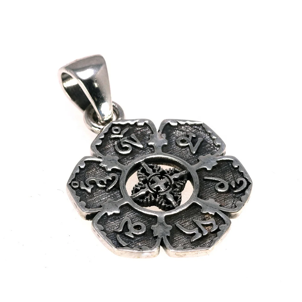 

Real 925 Sterling Silver Mantra Pendant Six Words Om Buddhist Jewelry Vintage Women Men Accessories