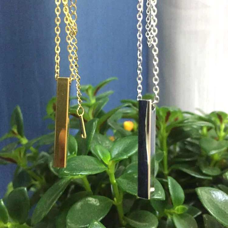 

Stainless Steel Personalized Engraving Name Inspirational 3D Vertical Bar Pendant Necklace