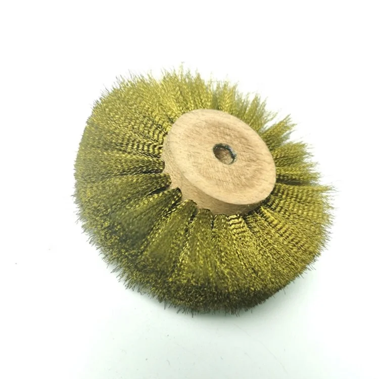 Industrial Copper Wire Wheel Brush For Descaling Wooden Base Brass Wire