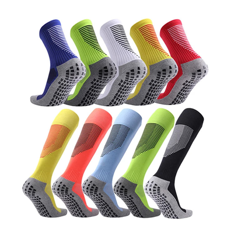 

Sports Antislip Grip Non Anti Slip Crew Knee Long Football Socks Breathable High Soccer Socks, As picture
