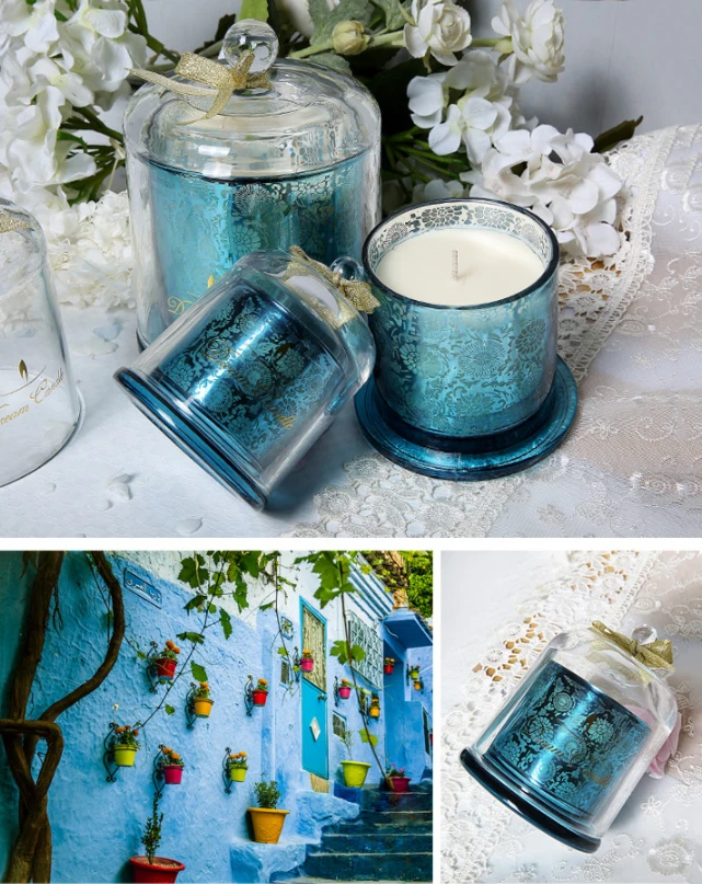 Domed Bell Jar Candle Jar Scented Soy Wax Carved Glass Wholesale Luxury