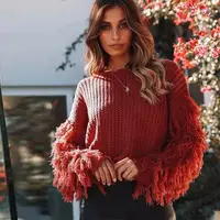 

Ladies loose plus size sweater design knit fringes long sleeve women pullover tassels blouse sweater