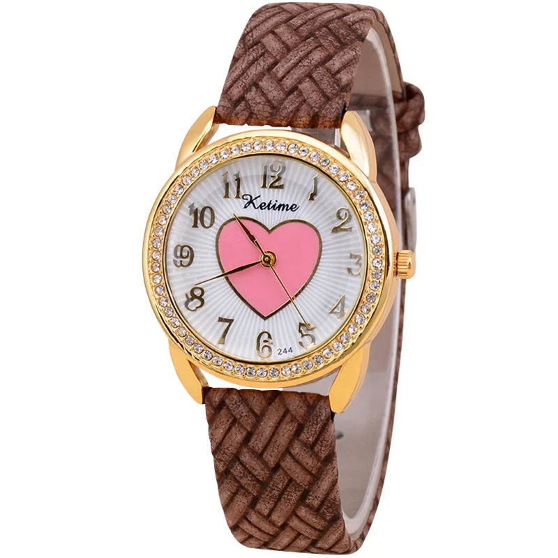 

Custom Cheap Gift Love Heart dial Watches Student Girls Kids Quartz Watch, 5 colors