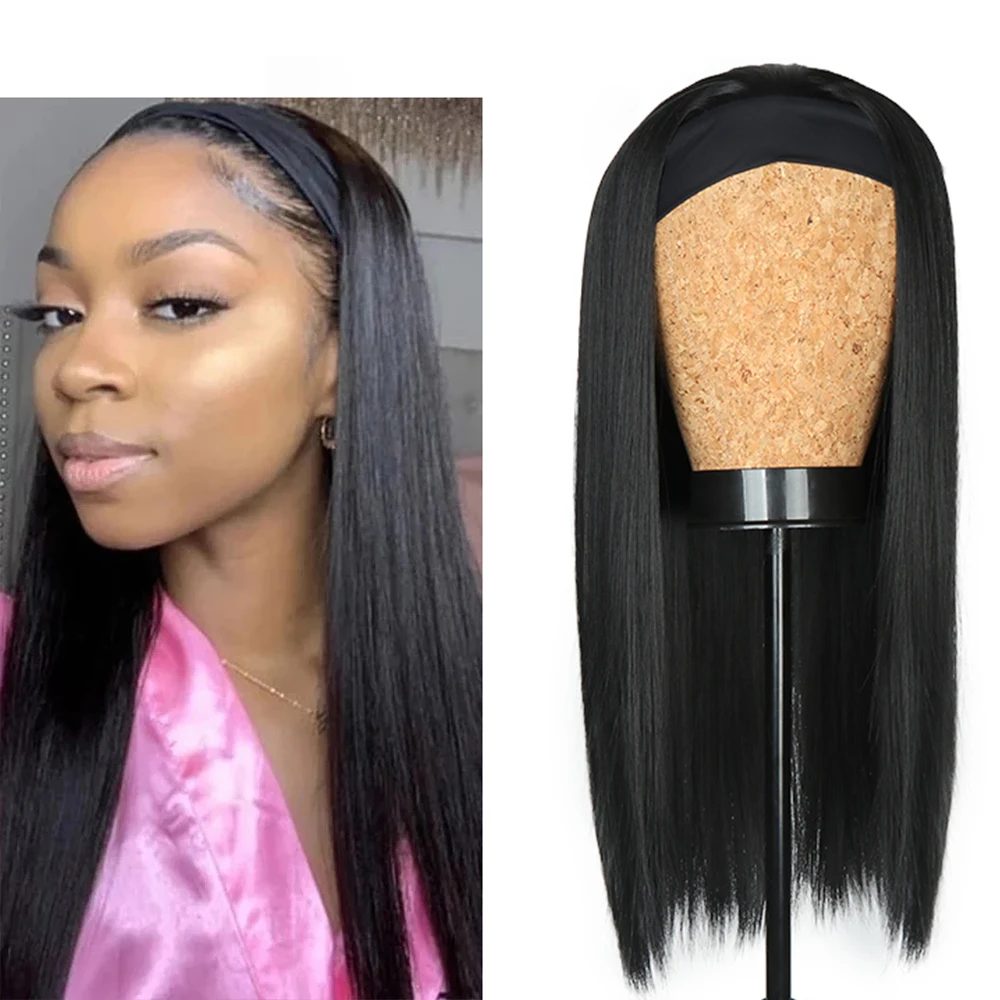 

Straight synthetic Hair Wig Headband Wigs Head Band Wigs silky Hair 150% Scarf