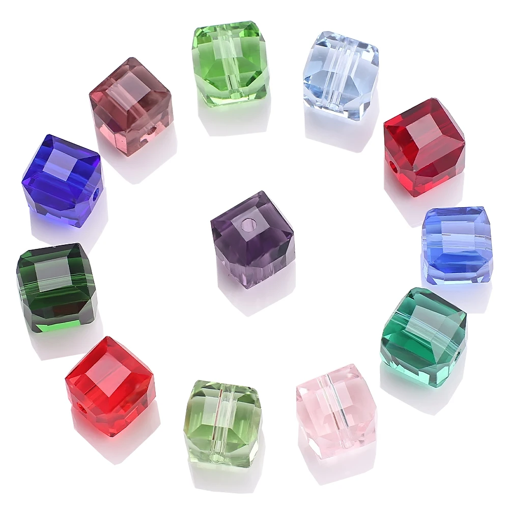 

10mm Glass Cube Opal Emerald Sapphire Faceted Square Crystal Beads For Necklace Pendant Bracelet Women Jewelry Making Supplies