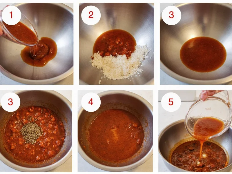 Step-by-step hibachi sauce mixing in stainless bowl
