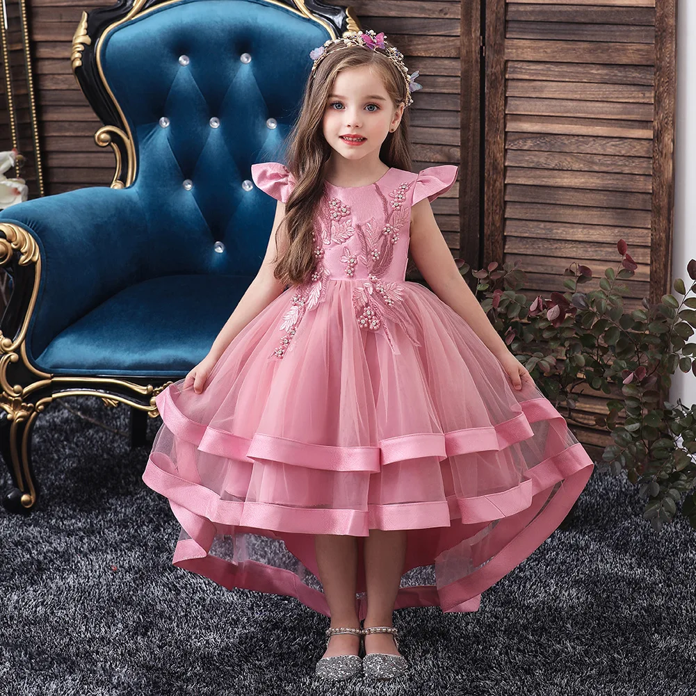 

Kids Girl Cake Tutu Flower Dress Children Party Wedding Formal Dress for Girl Princess First Communion Costume