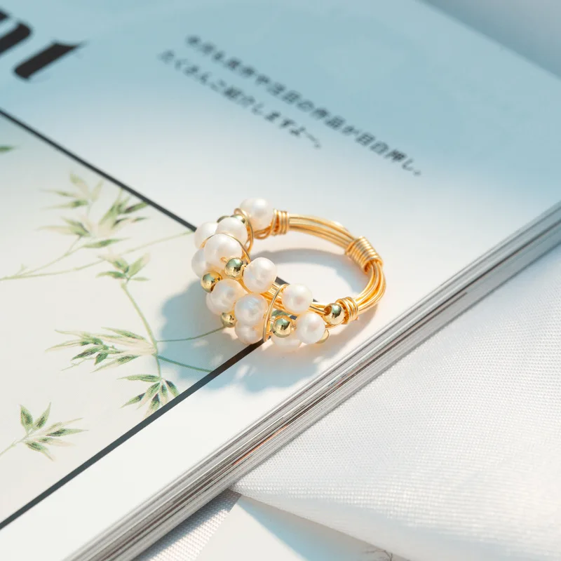 

French Style Vintage Jewelry Fresh Water Pearl Open Finger Rings Multiple Layer Freshwater Pearl Open Rings