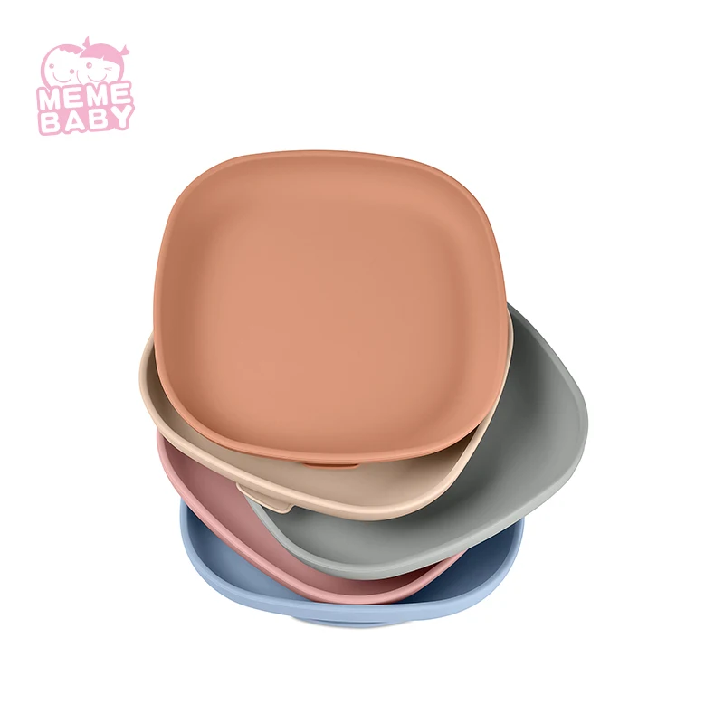 

LFGB Eco Friendly BPA Free Custom Baby Infant Toddler Kids Square Silicone Suction Plates Sets Dinnerware New Arrival 2021