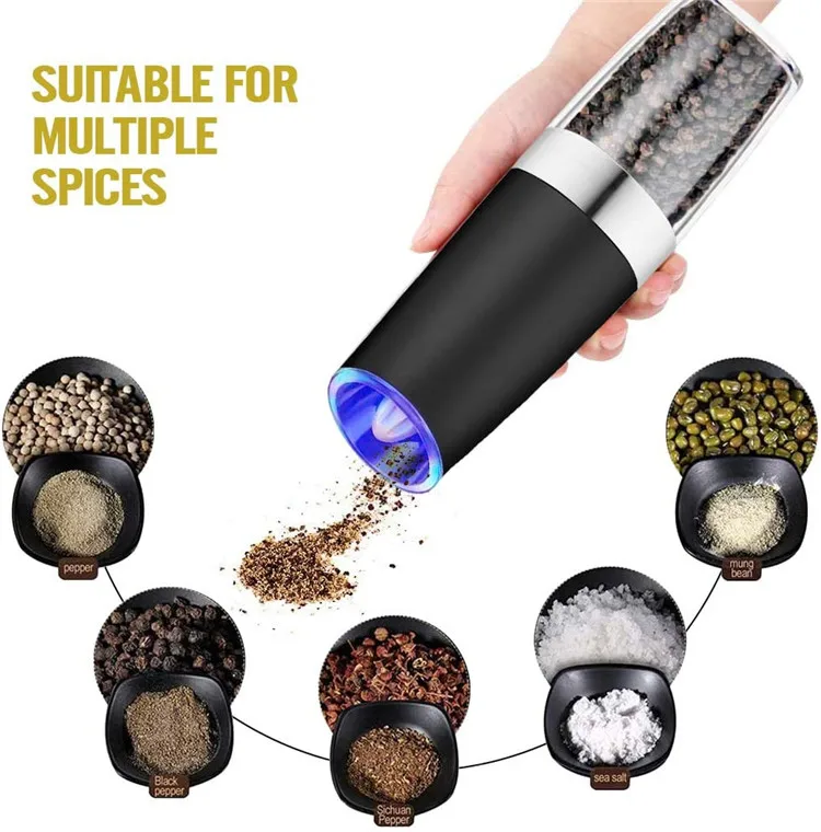 Wholesale Automatic Salt Pepper Grinder Gravity Electric Pepper Mill with LED light