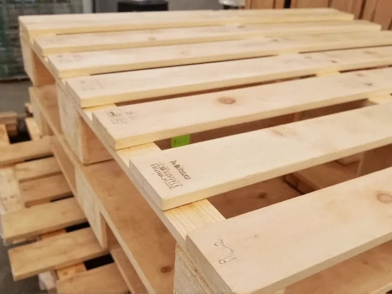 Close-up of safe HT stamped wooden pallet