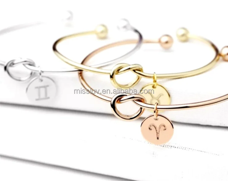 

expandable wristbands zodiac sign charm metal bangles bracelets custom logo charm open bangles bracelets promotional gifts 2019