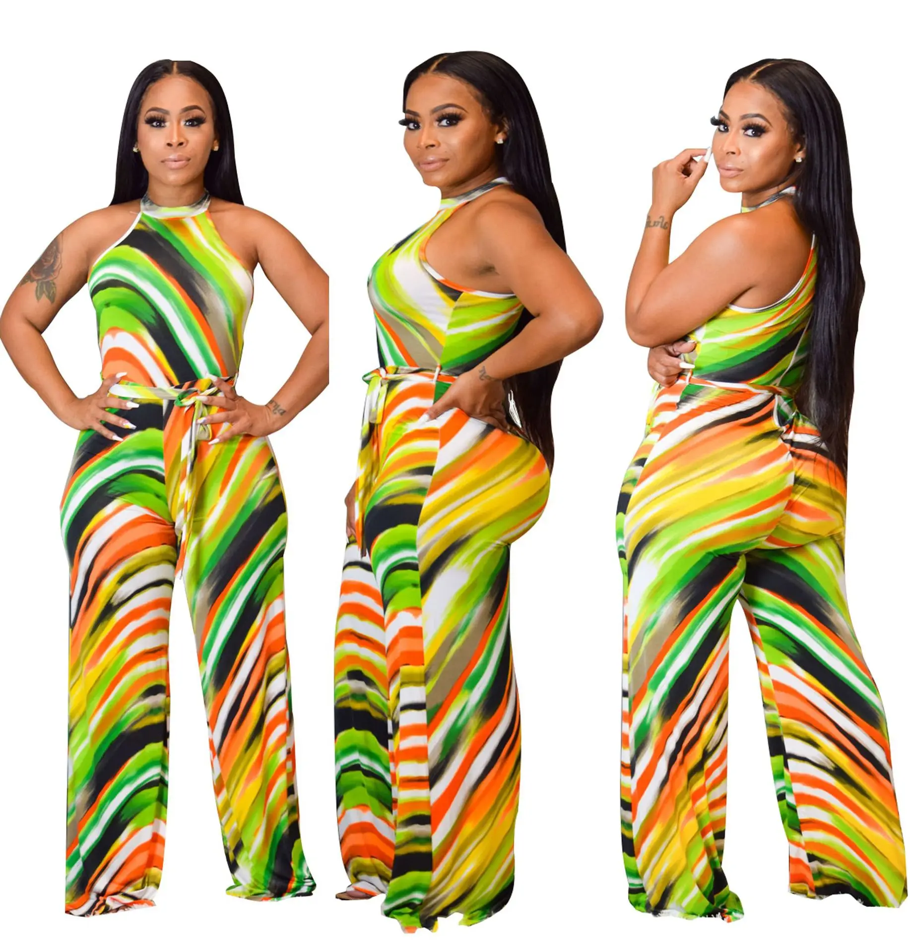 

Hot style recommends American and American urban fashion casual print zipper jumpsuit