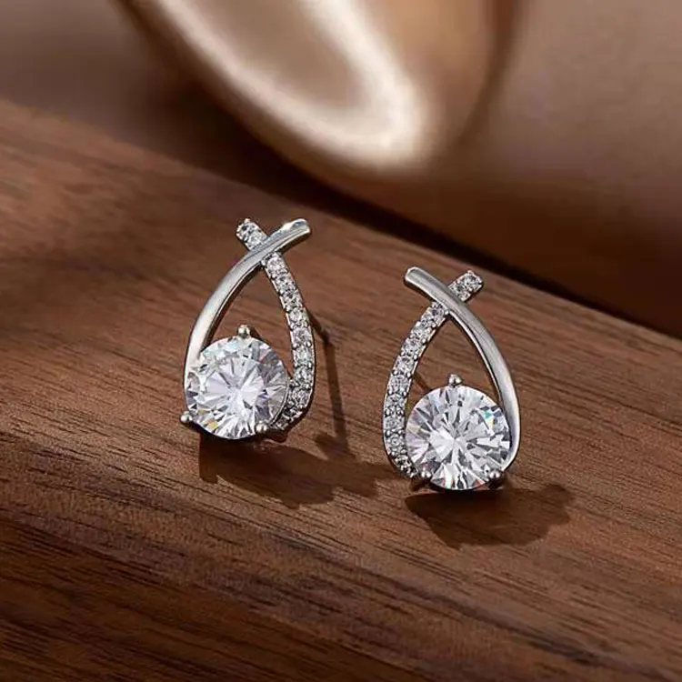 

SC Delicate Cross Micro-Encrusted Zircon Earrings Women Korean Style Elegant Mermaid Tail Stud Earrings for Teen Girls