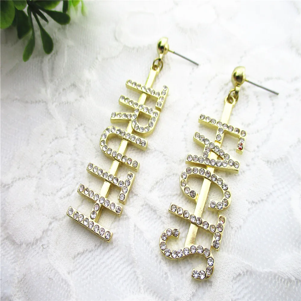 
sexy,boss,girl,truth,facts,gold with crystal rhinestone letter statement earring 