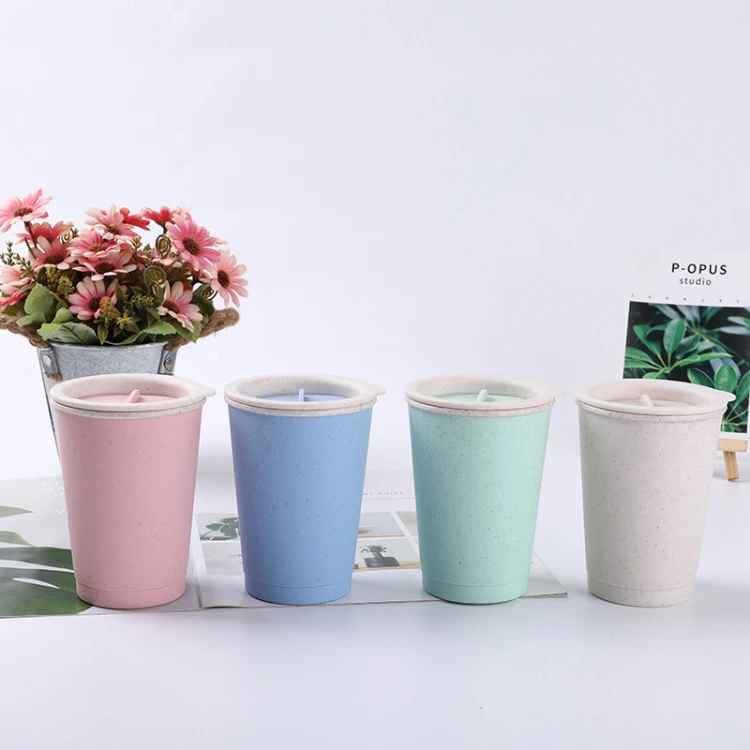 

New double layer creative straw coffee cup environment-friendly wheat drinking cup wheat straw drinking cup customized LOGO, Rice white,green,blue,green