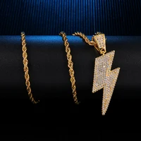 

Trend Brass Iced Out Lightning Bolt Pendants Necklaces For Men Hip Hop Rapper Jewelry