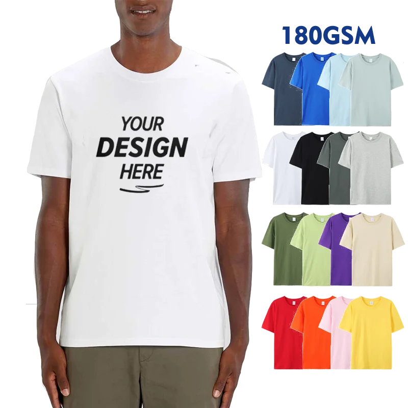 

HG7900 Customize Brand Graphic 100% Cotton men's Loose Fit Solid Color Bulk Blank Tall 180 Gsm Unisex T-Shirts