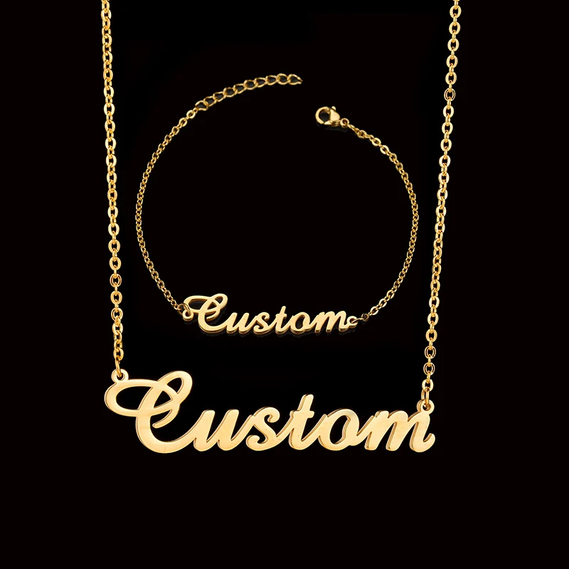 

18k Gold Plated Customized Pendant 316l Stainless Steel 3d Custom Letter Rose Gold Necklace Name necklace Personalized, Gold plating