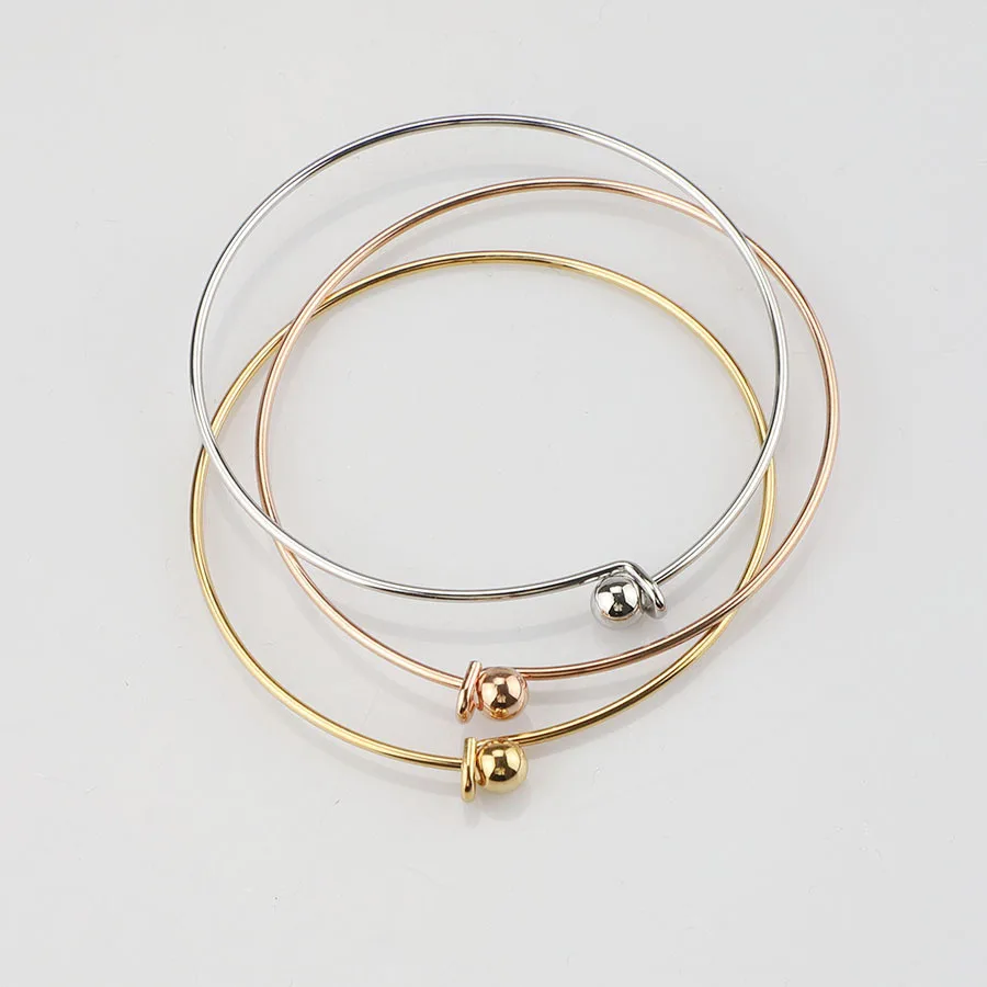 

DIY 2020 Metal Stainless Steel Silver/Gold/Rose Gold With Screw-Ball-End Wire Cuff Bracelet Bangle