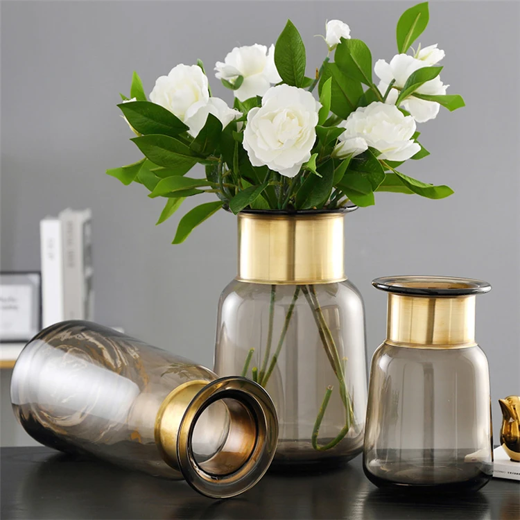 豪华住宅装饰艺术玻璃炫彩创意 cooper 金色玻璃花瓶家居装饰