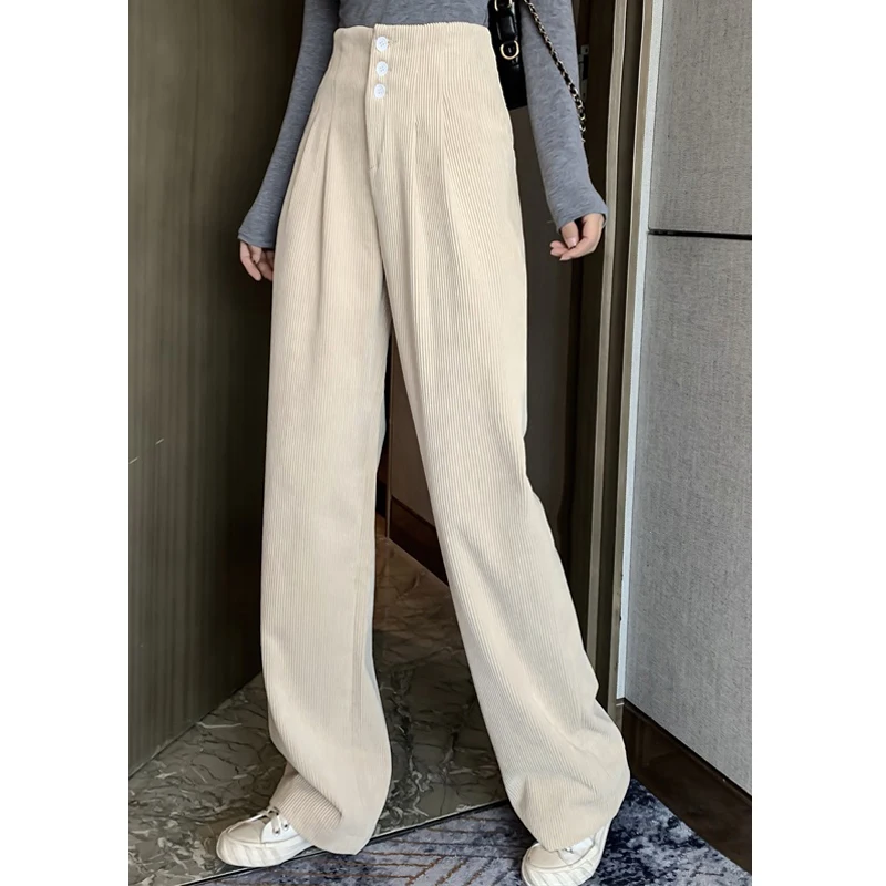 

ot08 2021 Autumn Winter New Fashion Corduroy Pants Female Warm Loose Wide Leg Pant Women Vintage Spring Casual Corduroy Trousers