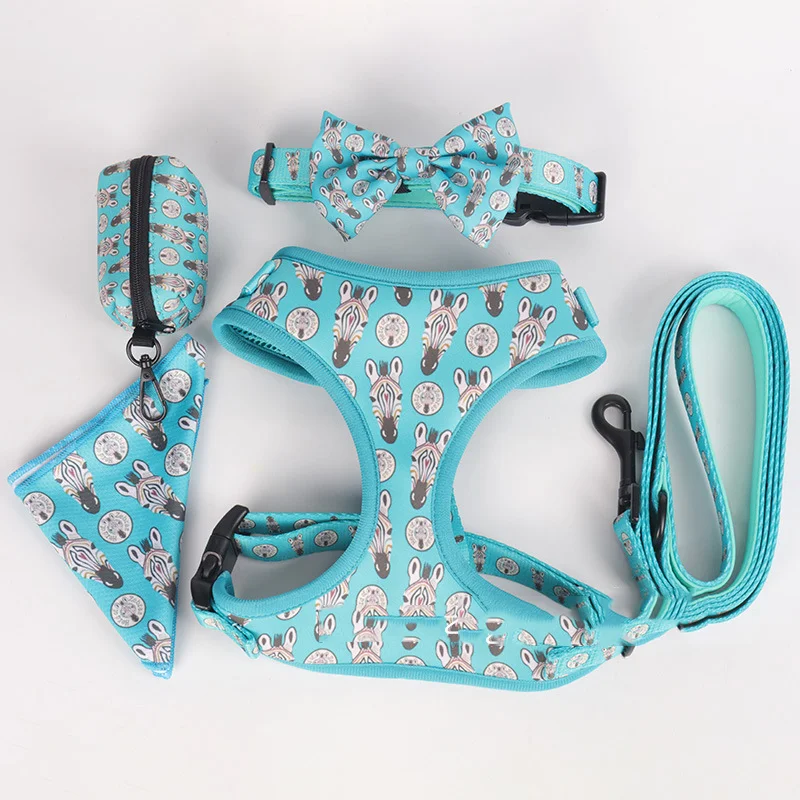 

Custom printed cat walking rope suit nylon dog leash dog collar dog harness set
