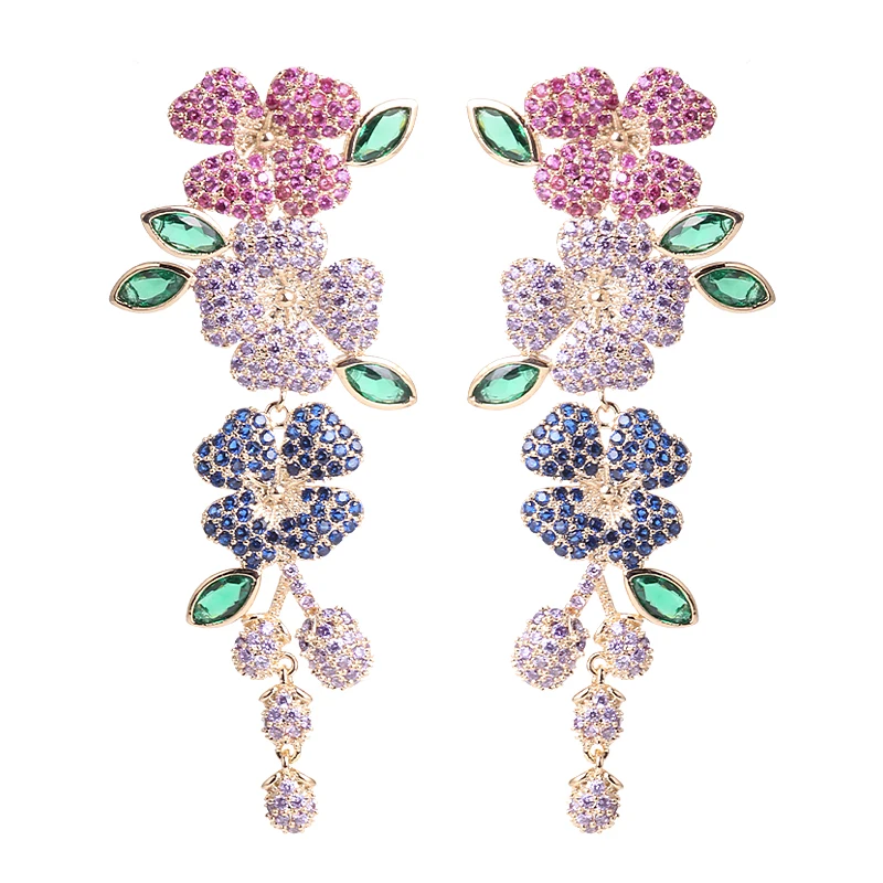 

XIUMEIYIZU Luxury Flower Long Earrings Beautiful Mini Zirconia Micro-inlay Leaves Earring Fashion Women Jewelry Wedding Bridal, Aqua marine