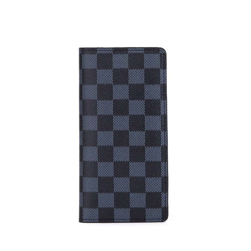 

luxury fashion mens simple long slim card holder durable Pu leather plaid money clip wallet